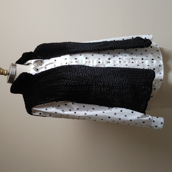 Black Fur Zippered Vest Braided Rabbit Size S - Picture 1 of 12